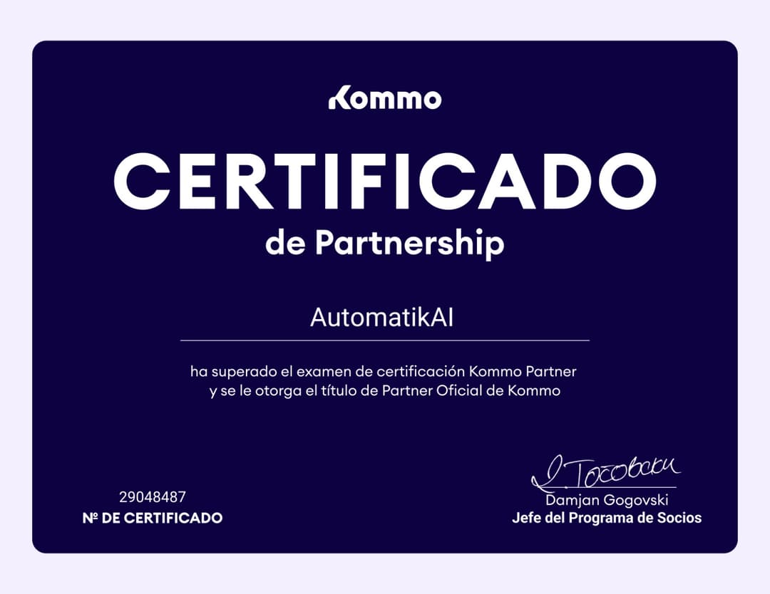Certificado de Partnership Oficial Kommo — AutomatikAI